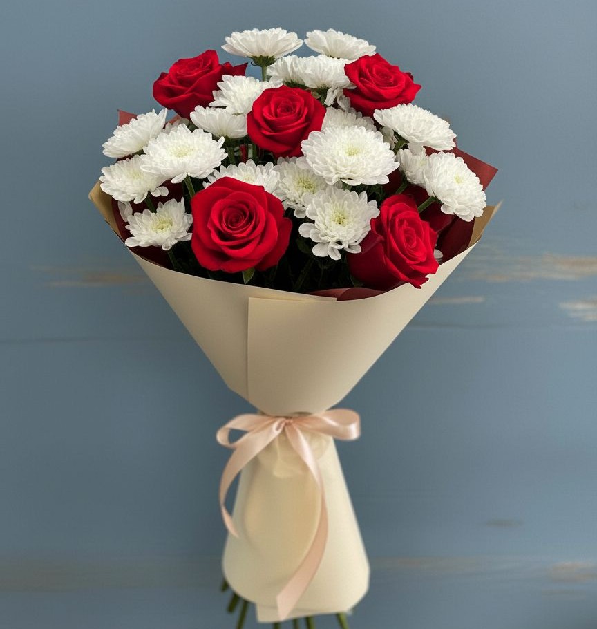 Букет цветов из: Розы и Хризантемы в Андреевской Краснодарского края