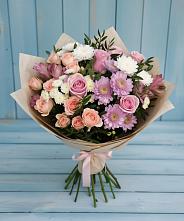 Букет цветов из:  Хризантемы, Розы и Альстромерии в Андреевской Краснодарского края